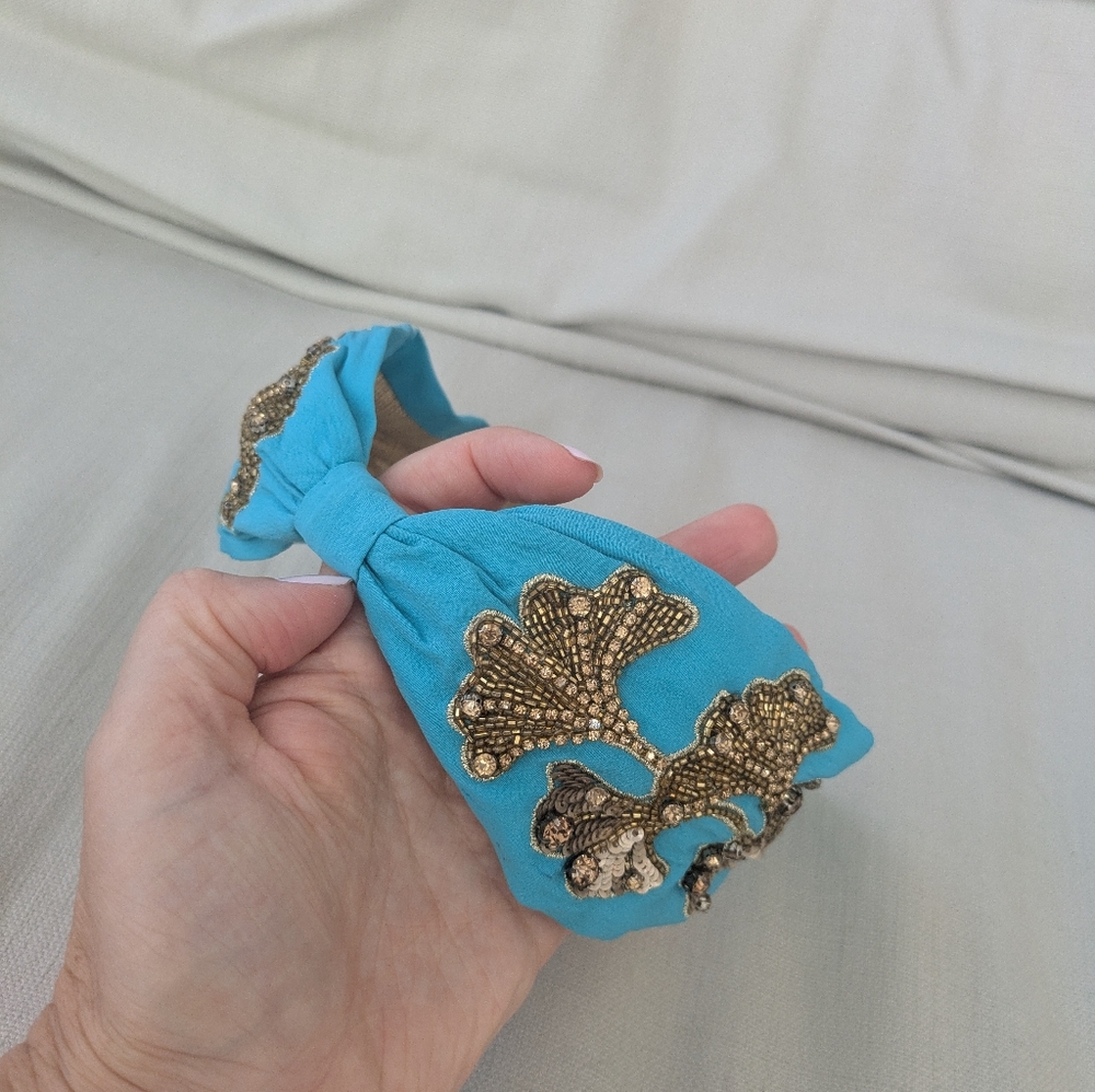 Anthropologie Blue Silk  and Gold Embellished Hair Accessory
